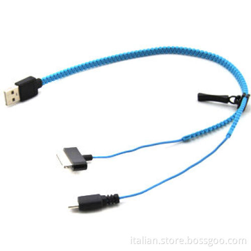 2-in-1 Multifunctional Zipper USB Charging & Data Cable for iPhone 30-pin/Micro 5 Pins